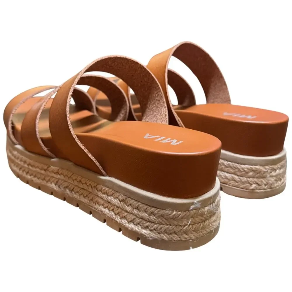 MIA Kaz Women's 9 Cognac Platform Espadrille Sandals 3 Straps Comfort